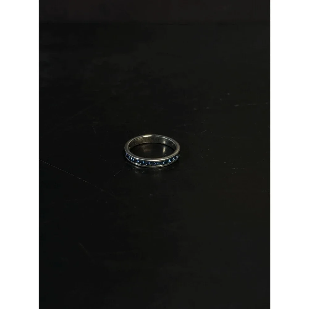 925 Sterling Silver Blue CZ Eternity Band Ring Size 5.25